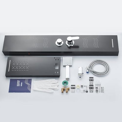 Stainless Steel Shower Panel Tower System with LED Lights, 5 in 1 Shower Panel with Rainfall Waterfall Shower Head, Body Spray, Handheld Shower, Tub Spout (Black) - color: Black - Wave Body Spray