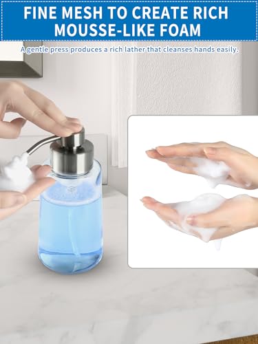 Foaming Hand Soap Dispenser Set, 16 oz Glass Soap Dispenser 2 Sets | 16 oz Large Capacity, Glass Foaming Dispenser, with Stainless Steel Pump and Waterproof Labels, for Bathroom Countertop - color: Brushed Nickel Foaming