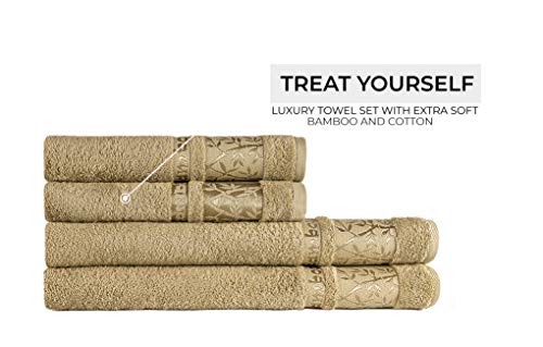 Miasoft Silver 100% Rayon Derived from Bamboo Towel Set - Soft and Washable Turkish Bath Towels for Hands, Face and Hair - Set of 4 in Gift Box - Coffee