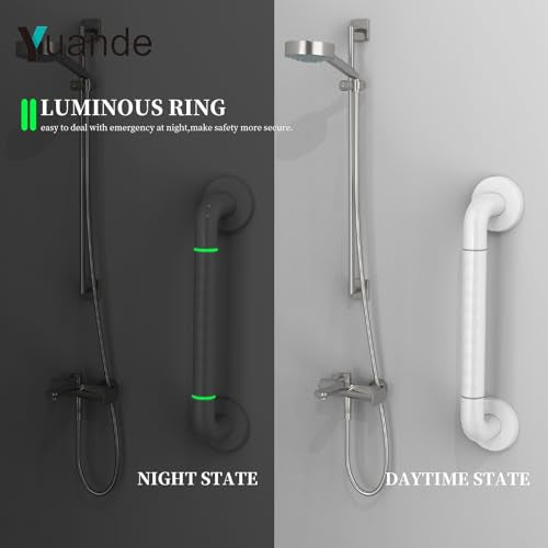 Grab Bars for Shower 14", YuanDe White Bath Grab Bar with Anti-Slip Grip and Safety Luminous Circles, Stainless Steel Bathroom Safety Handrail Support, Safety Bar Handle for Disabled Elderly Pregnant - size: 14inch-1 Pack