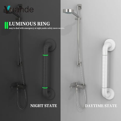 Grab Bars for Shower 14", YuanDe White Bath Grab Bar with Anti-Slip Grip and Safety Luminous Circles, Stainless Steel Bathroom Safety Handrail Support, Safety Bar Handle for Disabled Elderly Pregnant - size: 14inch-1 Pack