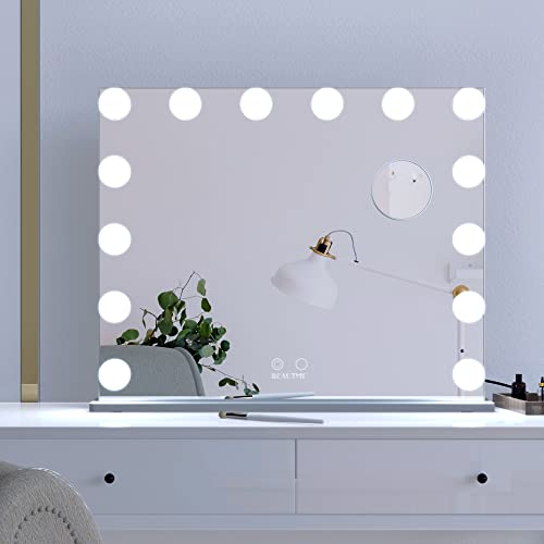 ANYHI Vanity Mirror with Light, Large Hollywood Lighted Makeup Mirror 14 Dimmable LED Bulbs, Smart Touch Control, Tabletop or Wall-Mounted, Detachable 10x Magnification, 24.4" x 20.2" (Silver) - color: Silver, size: 20.2"L x 24.4"W