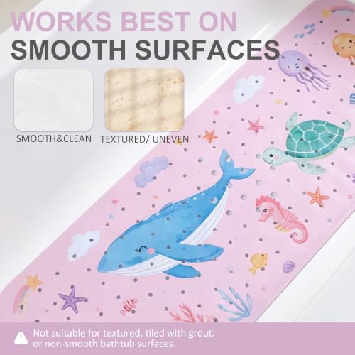 Bath Mat for Tub Non Slip, Bathtub Mat for Kids | Anti Slip, Foldable, Extra Long, Suction Cup for Strong Grip - color: Lightpink