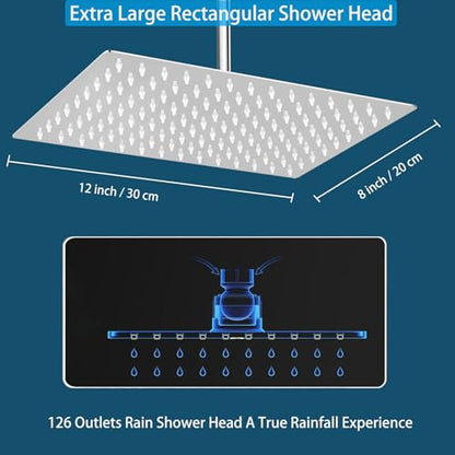 Extra Large Rain Shower Head, High Flow Stainless Steel 12 * 8 Inch Rectangle Rainfall Shower, Waterfall Bath Shower Body Covering, Ceiling or Wall Mount (Chrome) - size: 12 x 8 Inch Rectangle