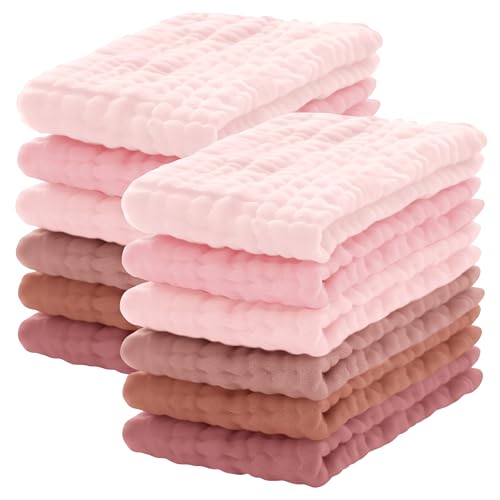Lovely Care 12 Pack Muslin Burp Cloths 100% Cotton Muslin Cloths Large 20''x10'' Extra Soft and Absorbent Baby Burping Cloth - Blush and Terracotta - color: Blush and Terracotta, size: 10x20 Inch (Pack of 12)