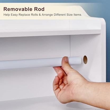 VECELO Bathroom Storage Cabinet, Freestanding Floor Organizer with Double Doors and Adjustable Shelf, Waterproof Wooden Cabinet for Bathroom, with Towel Bar - size: With Towel Bar