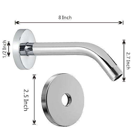 Voolan Shower Arm with Flange and Teflon Tape, Extension Shower Head Arm for Bathroom Fixed Shower Head, Solid Stainless Steel, Wall Mounted (8 Inch, Chrome) - color: Chrome, style: 8 Inch