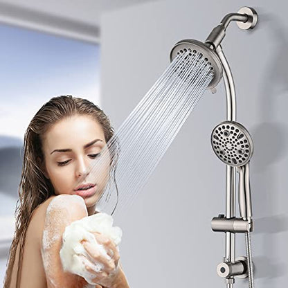 Rainfall Shower Head with Handheld Shower Spray, with 26" Drill Free Adjustable Height Slider Bar, High Pressure Dual Shower Head Combo, 3-Way Diverter for Easy Reach, 5Ft Hose-Brushed Nickel - color: Brushed Nickel