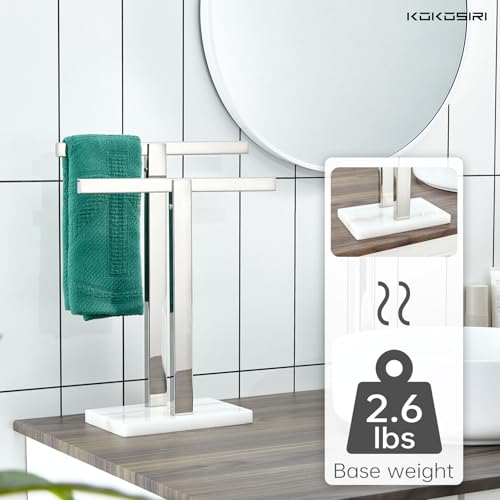 KOKOSIRI Hand Towel Holder Stand Towel Rack with Marble Base, Bathroom Kitchen Vanity Polished Stainless Steel Towel Bar 15.7'' Height THS0001-SM-CH - color: Polished Chrome, size: 2-Bar