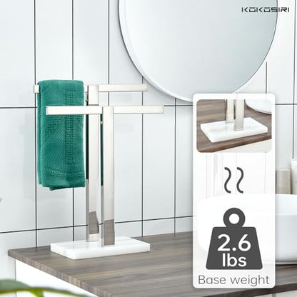 KOKOSIRI Hand Towel Holder Stand Towel Rack with Marble Base, Bathroom Kitchen Vanity Polished Stainless Steel Towel Bar 15.7'' Height THS0001-SM-CH - color: Polished Chrome, size: 2-Bar