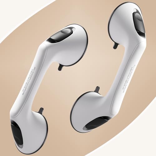 2 Pack 12 Inch Elderly Heavy Duty Shower Handle, Seniors Grab Bars for Bathtubs, Suction Cup Removable Handrails, Safety Bathroom Grip for Handicap (White and Black) - color: White-Black, size: 12″