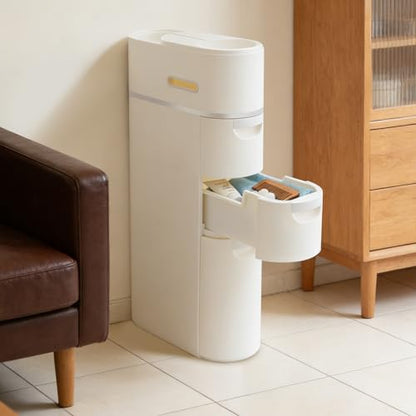 3-Tier Slim Freestanding Bathroom Storage Cabinet with 3 Drawers | 16×7×30in, White, ABS, Narrow Body Design, Toilet Paper Storage Space, For Bathroom Kitchen Bedroom - size: 3-Tier