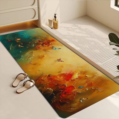 Bathroom Runner Mat Rugs Long,Cat Flower Garden Butterflies 3D Painting Diatomite Stone Bath Mat Large Absorbent Diatomaceous Non Slip Fast Dry Bathroom Rugs 16x42in - color: Design10