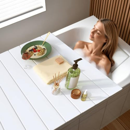 Bathtub Tray, Anti-dust Bathtub Cover, Bath Insulation Cover(67×31×0.24in) | Foldable PVC Shutter Bath Lid Fit Most Tubs, Can Store Wine Glass, Books, Tablets, Cellphones, White - size: 170x80x0.6cm