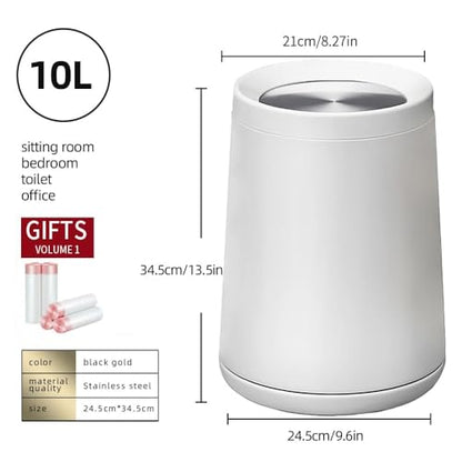 10 L/2.6Gallen,Swing Lid Trash Can,Metal Garbage Can with Flipping Lid,for Bathroom,Living Room,Bedroom,Hotel,Office, Laundry Room(White) - color: White