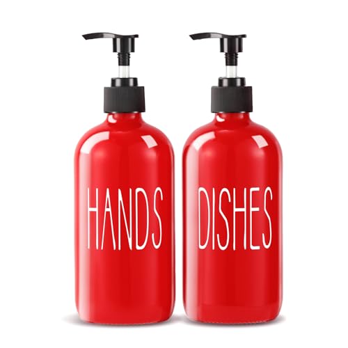 COHOSEGE Glass Soap Dispenser Set 2 Pack,16 Oz Dish Soap Dispenser for Kitchen Sink,Red Kitchen Accessories and Kitchen Decor,Red Decorations and Kitchen Utensils for Kitchen - color: Red