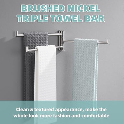 3-Arm Swivel Towel Rack, Brushed Nickel, 304 Stainless Steel | Individually Adjustable 180° Bars, Fold-Flat Design, Hand Towels & Dish Cloths, Bathroom, Kitchen & Laundry Room Use - color: Brushed Nickel