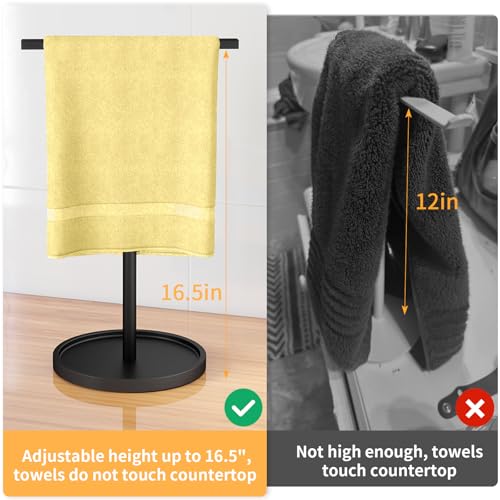 STWWO Hand Towel Stand for Bathroom Countertop, 11~16.5IN Adjustable,Black | for Bath Counter top Kitchen, T-Shape Hand Towel Holder Standing - color: Black