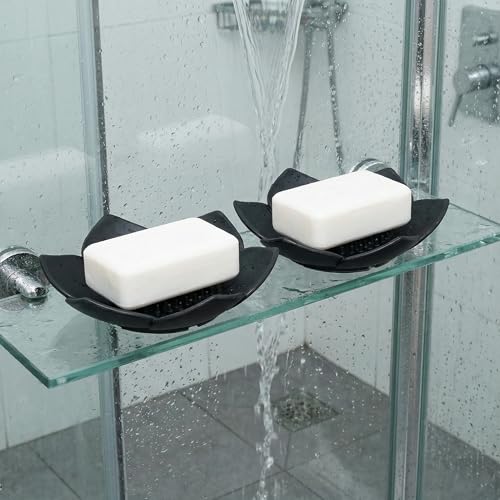 VOSAREA 2PCS Silicone Soap Dishes with Draining Lotus Shower Steamer Trays Lotus Flowers Soap Holders Soap Savers for Kitchen Bathroom Shower Counter