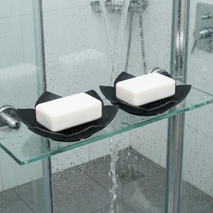 VOSAREA 2PCS Silicone Soap Dishes with Draining Lotus Shower Steamer Trays Lotus Flowers Soap Holders Soap Savers for Kitchen Bathroom Shower Counter