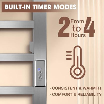 5 Bar Towel Warmer Rack, Heated Towel Racks for Bathroom, Brushed Nickel | Built-in 2H/4H Timer, Easy 5-Min Install, IPX4 Waterproof Stainless Steel, Plug-in, Fast Heating for Bathroom Spa Gym