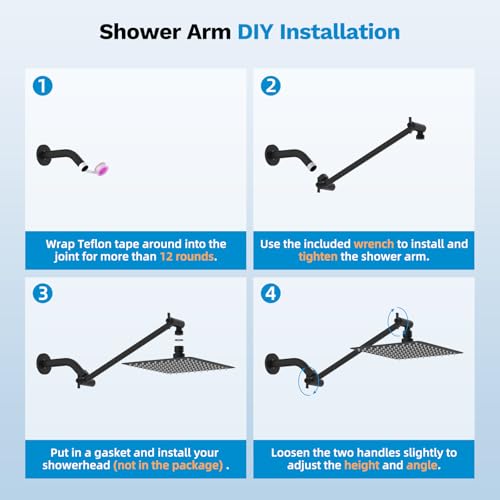 All-Metal Shower Extension Arm, G1/2" Universal/Adjustable, 11-Inch, Black | Brass Flexible Shower Head Extender Height/Angle Adjusted, Stainless Steel Pipe Extending with Lock Joint for Rain Showerhead - color: Matte Black, size: 11 Inch