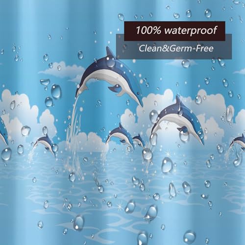 TIKABC Shower Curtain Liner, 4G PEVA Blue Dolphin Shower Liner, Plastic Waterproof Shower Curtains, 72x72 inch with Grommet Holes 3 Magnetic Weights - color: Blue Dolphin