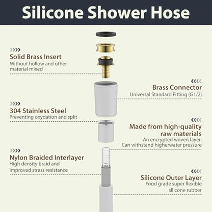Vazai 59 Inches White Silicone Shower Hose Extra Long | Flexible Anti-Kink Designed Replacement Handheld Shower Hose Extension for RV, Showerhead, Sprayer, Bidet, Pet Cleaning - color: White, size: 59 In