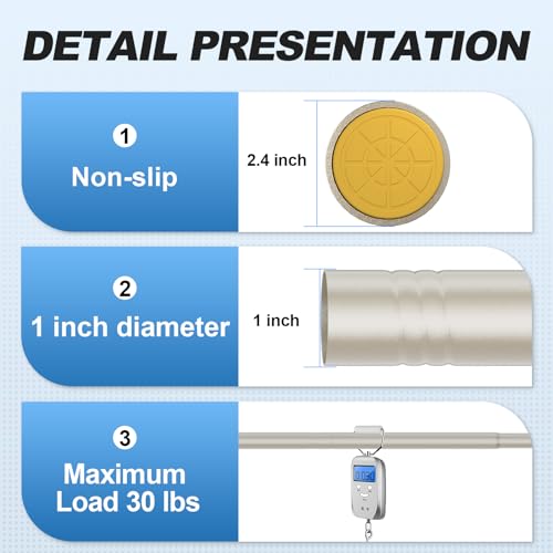 CorkLatta Brushed Shower Curtain Rod 31 to 104 Inch,1 Inch Diameter Adjustable Spring Tension Curtain Rod No Drilling Stainless Steel Telescoping Rod,No Rust | 1 Inch Diameter Stainless Steel Tension Curtain Rod Non slip, No Drill Shower Rods for Bathroom