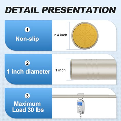 CorkLatta Brushed Shower Curtain Rod 31 to 104 Inch,1 Inch Diameter Adjustable Spring Tension Curtain Rod No Drilling Stainless Steel Telescoping Rod,No Rust | 1 Inch Diameter Stainless Steel Tension Curtain Rod Non slip, No Drill Shower Rods for Bathroom