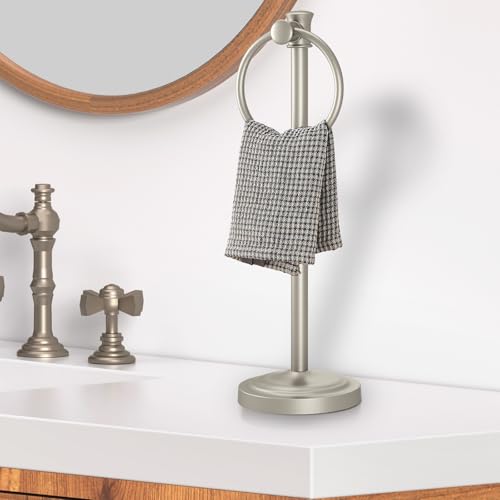 Hoimpro Hand Towel Holder Free Standing Towel Bar Brushed Nickel | Hanging Floor Hand Towel Rack Ring, for Bathroom Kitchen Vanity Countertops, Hardware Accessories SUS 304 Heavy-Duty Base - color: Nickel