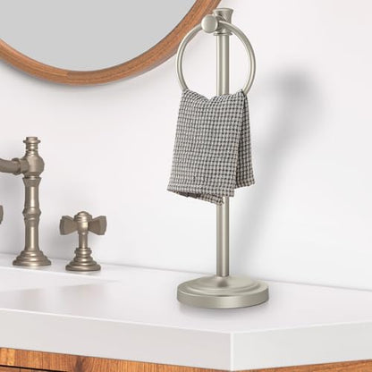 Hoimpro Hand Towel Holder Free Standing Towel Bar Brushed Nickel | Hanging Floor Hand Towel Rack Ring, for Bathroom Kitchen Vanity Countertops, Hardware Accessories SUS 304 Heavy-Duty Base - color: Nickel