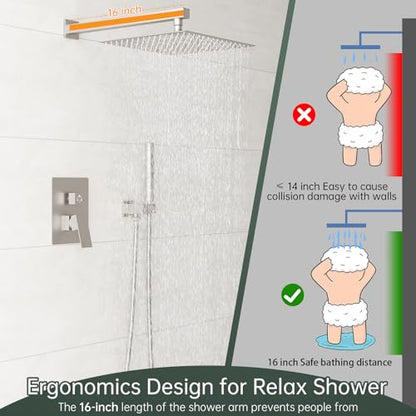 Hoimpro 12'' Shower Head Shower Faucet Set Handheld Sprayer Brushed Nickel | Stainless Steel Rain Shower Head, Rainfall Shower System Fixture Combo, Square, High Pressure Vlave Trim Kit, Wall Mounted - color: Nickel