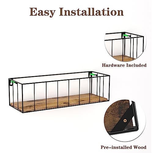 CRUGLA Floating Shelves Wall Mounted Set of 5, Hanging Storage Wall Shelf with Rail for Bathroom, Bedroom, Living Room, Kitchen - color: Brown
