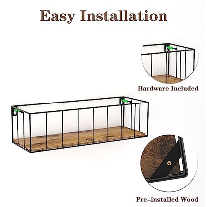 CRUGLA Floating Shelves Wall Mounted Set of 5, Hanging Storage Wall Shelf with Rail for Bathroom, Bedroom, Living Room, Kitchen - color: Brown