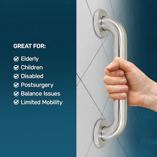 Brushed Metal Grab Bars For Bathroom, Strong Shower Handle And Bath Handle For Safety, Shower Grab Bars For Seniors, Safety Bars For Shower Chair Bench, Shower Handle For The Elderly, Great Toilet Bar - size: 18"