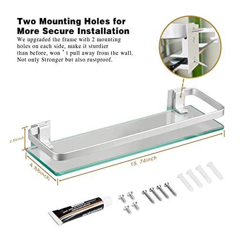 Bathroom Wall Shelf 15.7in Bathroom Glass Shelves Wall Mount Glass Shelf Rustproof Bathroom Wall Organizer 3 Tier (Sliver) - style: 3 tier without towel bar silver