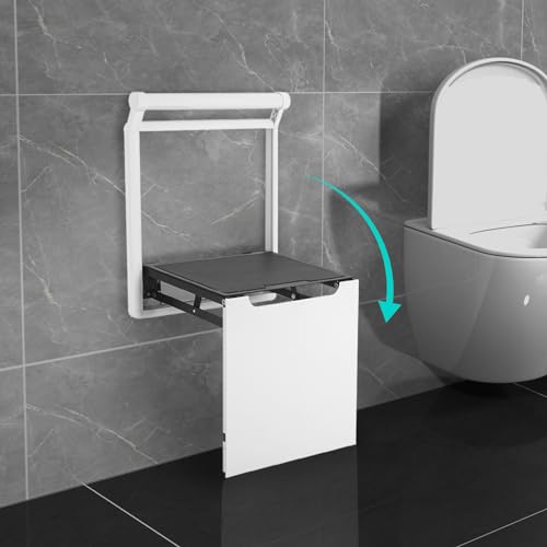 Folding Shower Seat Wall Mounted, Home Care Bathroom Bathtub Safety Stool, Anti-Slip Secure Foldable Shower Bench for The Seniors Disabled Pregnant Handicapped (About 330.7 Lbs), Space-Saving
