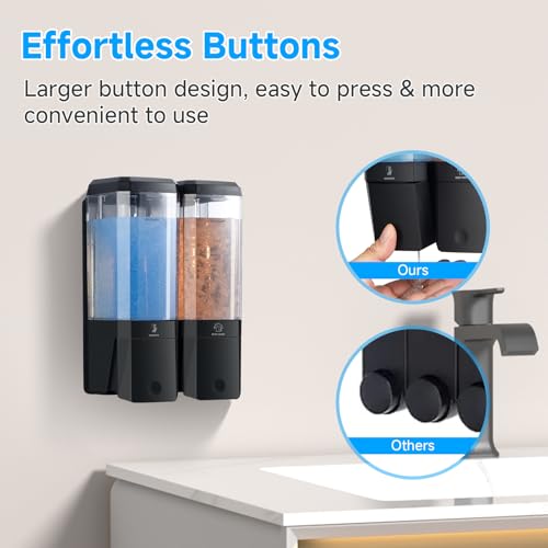 Shampoo and Conditioner Dispenser,GlintGath Shower Dispenser 2 Chamber No Drill Shampoo Dispenser for Shower Wall Mounted Shower Soap Dispenser for Bathroom Hotel,Large Capacity 2 * 500ML,Black - color: Black 2 Chamber