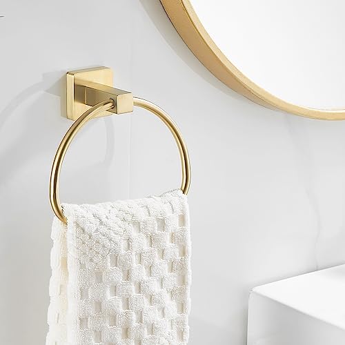 Leyden Brushed Gold Hand Towel Holder, Bathroom Towel Ring, Bath Hand Towel Hangers Wall Mounted Half Round Modern - color: Gold