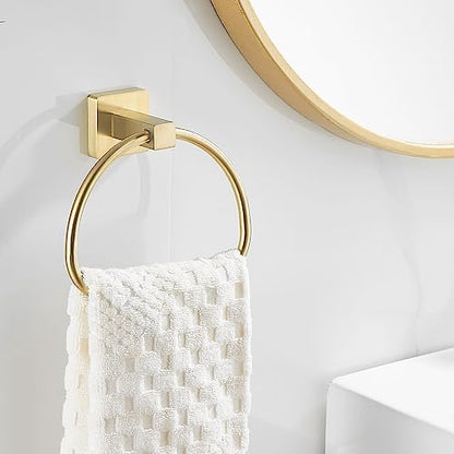 Leyden Brushed Gold Hand Towel Holder, Bathroom Towel Ring, Bath Hand Towel Hangers Wall Mounted Half Round Modern - color: Gold