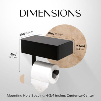 Day Moon™ Matte Black Toilet Paper Holder with Shelf & Wipe Storage, Bathroom Roll Holder with Built-in Wipe & Tampon Holder, Wall Mounted Flushable Wipe Dispenser - color: Matte Black