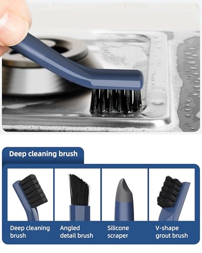 ROSEOK Grout Cleaner Brush Set, Detail Cleaning Brush Set, Nylon Bristles | Crevice Scrub Brushes, Deep Clean Brush Set for Edge, Tile, Sink, Corners, Drains, Blue