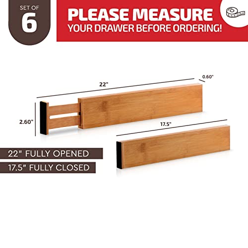 6-Pack Drawer Dividers 2.6-Inch High Dresser Drawer Organizer 16 to 22 Inch | Bamboo, Spring Loaded, No Tools Needed, Fits Wide Drawers for Socks, Clothes, Utensils, Bedroom, Bathroom, Kitchen, Office - color: Bamboo