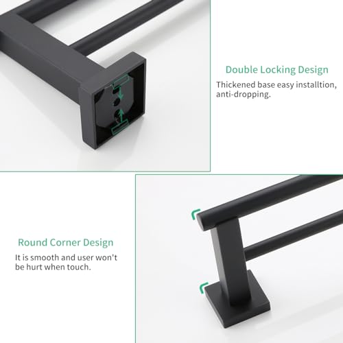 Miyili Matte Black Double Bath Towel Bar 30-Inch SUS 304 Stainless Steel Towel Holder Rack for Bathroom, A02B75B - color: Matte Black, size: 30-Inch