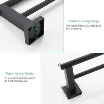 Miyili Matte Black Double Bath Towel Bar 30-Inch SUS 304 Stainless Steel Towel Holder Rack for Bathroom, A02B75B - color: Matte Black, size: 30-Inch