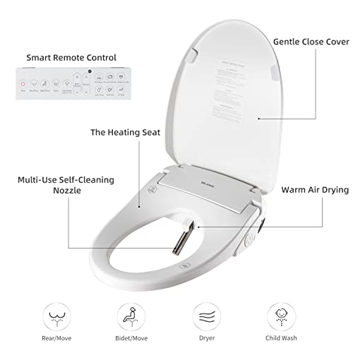 X3 Bidet Toilet Seat, Elongated Smart Toilet Seat with Air Dryer, Bidet Attachment for Toilet Warm Water with Soft Close, Electric Heated Bidet Seat with Self Cleaning Nozzel