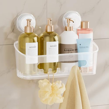 TAILI Shower Caddy Suction Cup 2 Pack, Heavy Duty Bathroom Organizer, Removable Shelves for Inside Shower, Shampoo, Waterproof Suction Plastic Storage for Bathroom Accessories Holder, Frosted Clear - style: 1 × Frosted Clear