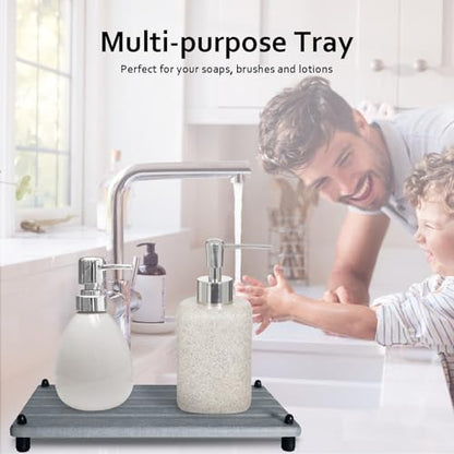 2 PCS Water Absorbing Stone Trays for Bathroom Sink Fast Drying Coasters | 9.5" x 4.7", Faucet Mat for Kitchen Sink, Diatomite Sink Caddy, Hand Soap Holder with Feet, Diatomaceous Earth, Vanity Tray - color: 9.5" X 4.7" Grey