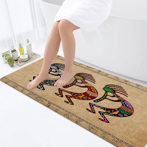 JAWO Southwestern Tribal Bathroom Rug, Geometric Retro Abstract Art, Memory Foam, Brown (17x48 inches) - color: Brown, size: 1'5" x 4' (Rectangular)